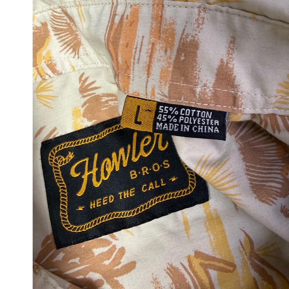 Howler Brothers Mens Large Desert Print Short Sleeve Pearl Snap Shirt Tan Orange - Picture 2 of 12